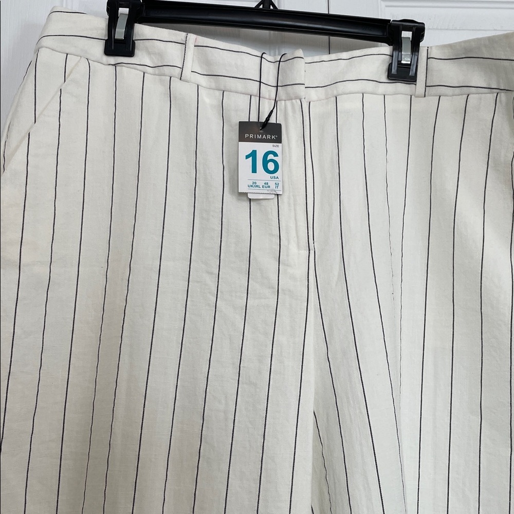 NWT Primark sz 16 Women’s Off White/black Striped 10” Wide Leg Ankle Pants